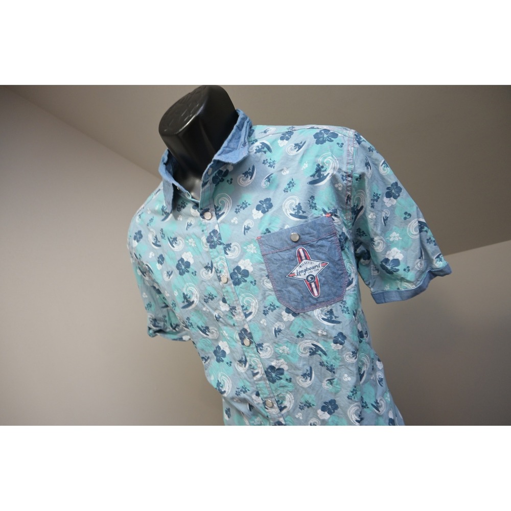 Disney Parks Button Up Shirt Mens Medium Blue Mickey Surf Tropical‎ Excellent